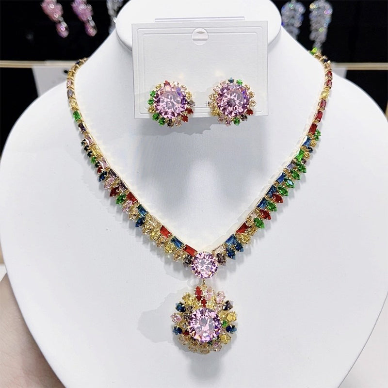 💎 ✨ Set ogrlice i naušnica od blistavog kubnog cirkona: bezvremenska elegancija, savršen poklon, idealan za vjenčanja, zabave ili kao svakodnevni luksuzni modni dodatak 💍