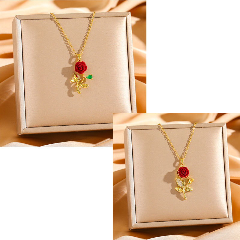 🔥Compra 1 y llévate 1 gratis：2 piezas🔥🌹💎 Collar con colgante de rosa para mujer