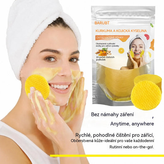 ✨【3 balení – celkem 60 plátků】Čisticí plátky na obličej s kurkumou a kyselinou kojovou pro péči o obličej a exfoliaci