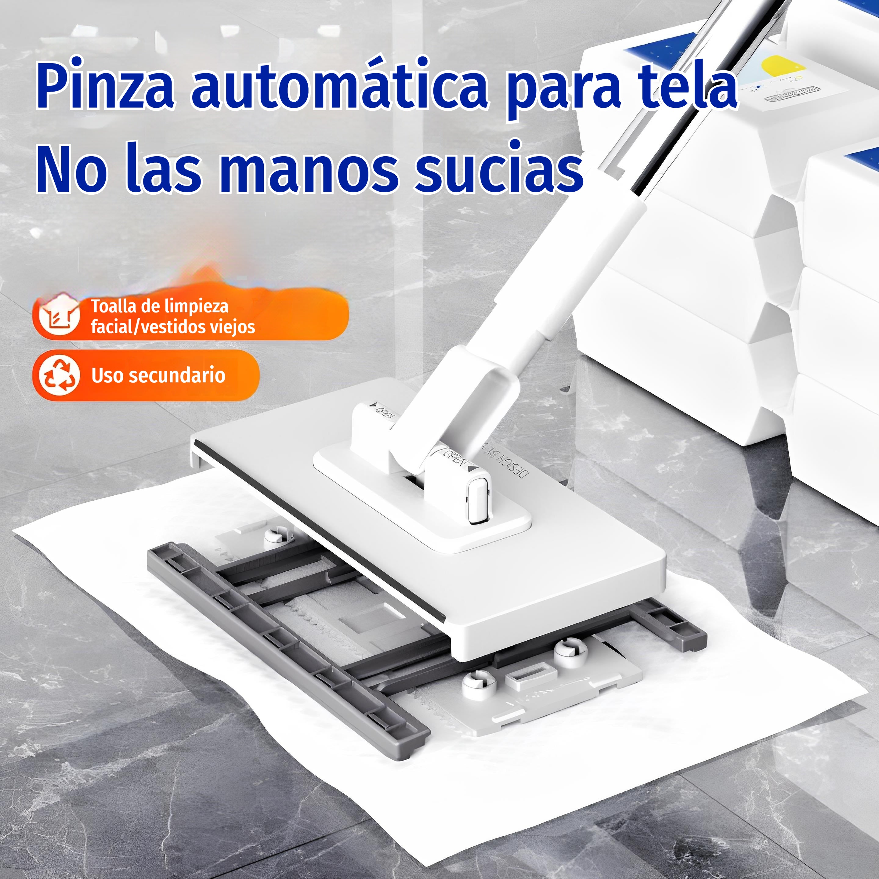【1 mopa + 5 paños de repuesto】💦Trapeador multifuncional con clip de tela, nuevo trapeador doméstico que no requiere lavado