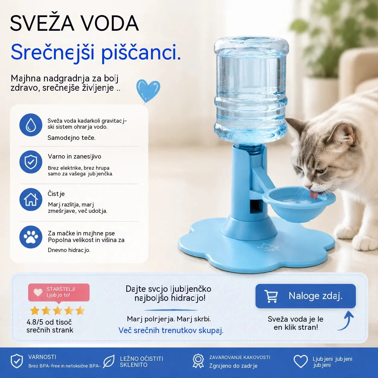 🐾 Avtomatski dozator vode za hišne ljubljenčke – Gravitacijska samopolnilna posoda za vodo za pse in mačke