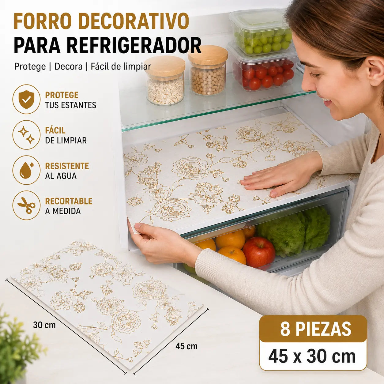 8 piezas🧊🛡️ Protectores impermeables para estantes de refrigerador — Antideslizantes, fáciles de limpiar y aptos para contacto con alimentos — Mantén los estantes ordenados y frescos ✨