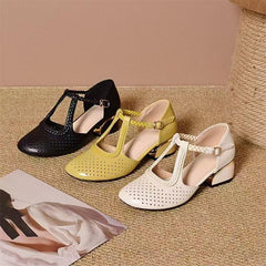 🔥🔥【35-40】Sandalias de verano 2025, tacón grueso, piel suave, ahuecadas y transpirables, nuevo estilo