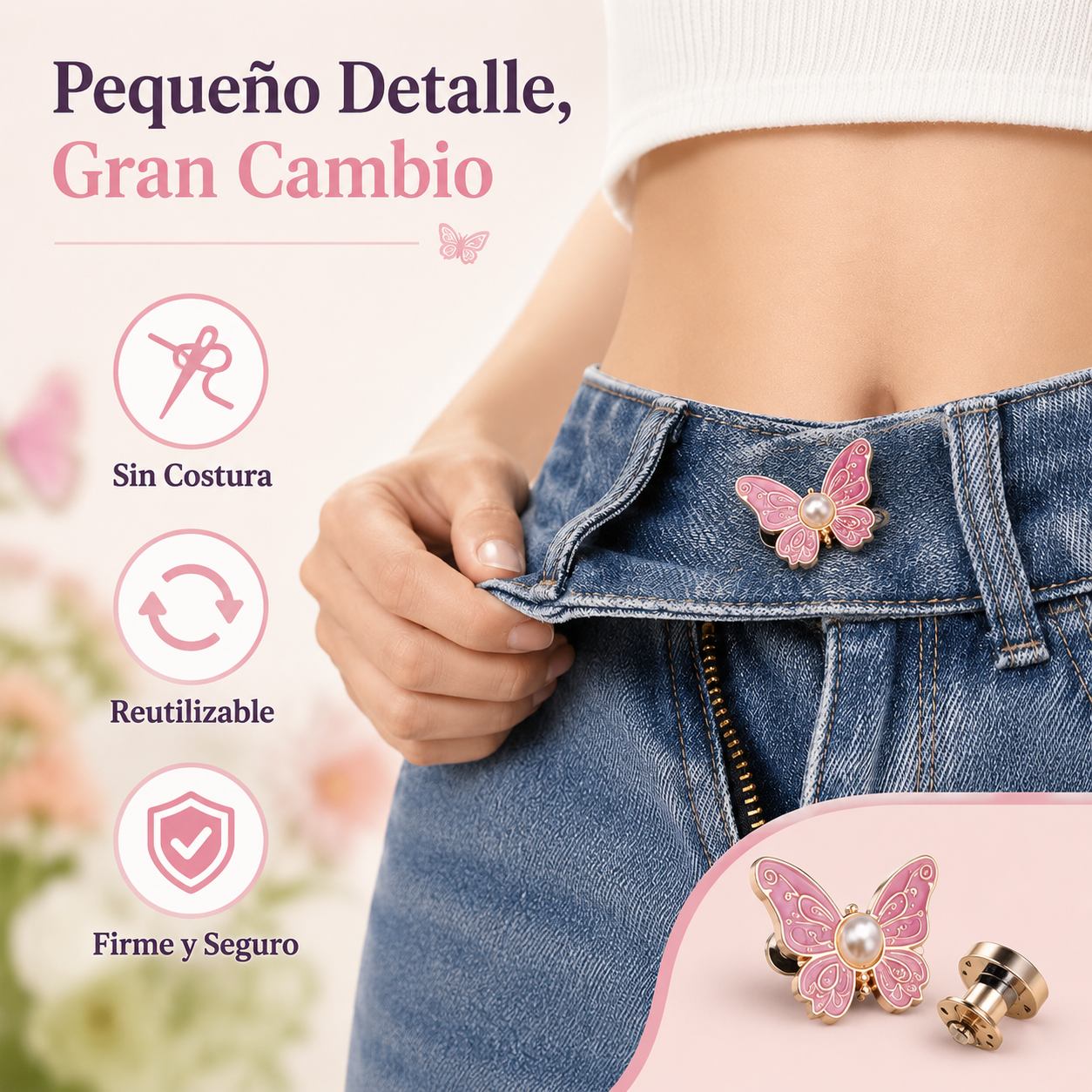 🌸🦋 Hebilla de cinturón ajustable desmontable con forma de mariposa, perfecta para combinar con jeans, faldas y vestidos ✨👗💃