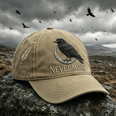🐦‍⬛🧢 Gorra vintage Nevermore Raven | Sombrero gótico para amantes de las aves(Circunferencia de la cabeza aproximada: 56-60 cm)