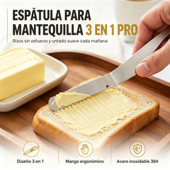 🧀【¡Compra uno, consigue uno gratis!】✨ Cuchillo de Mantequilla 3 en 1 de Acero Inoxidable 304 | Untador y Serrado para Queso, Pan y Tarta | Profesional 🔪