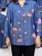 🔥【S-4XL】Camisa con estampado de mezclilla para madre de mediana edad