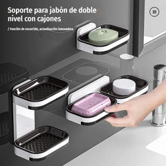 🧼💪 Jabonera de Pared con Doble Drenaje | Sin Taladrar, Instalación en 5 Segundos | Mantiene el Jabón Seco y Organiza tu Baño ✨