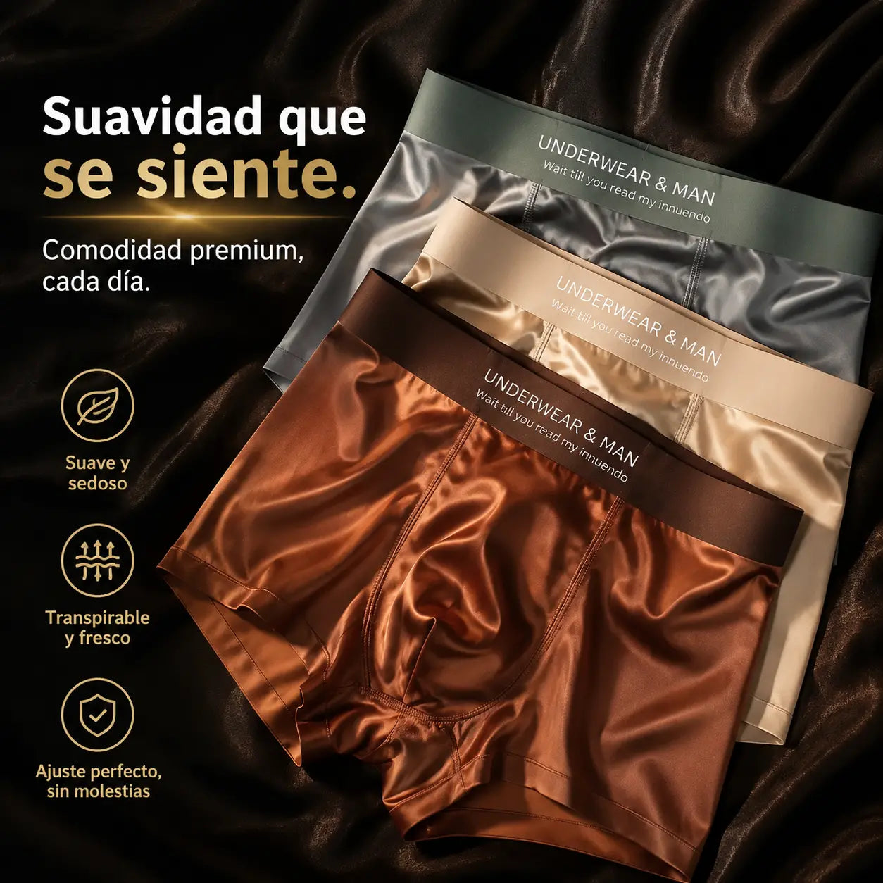 🔥4 piezas🩲 Calzoncillos bóxer sin costuras de seda helada para hombre, ropa interior de satén antifricción.