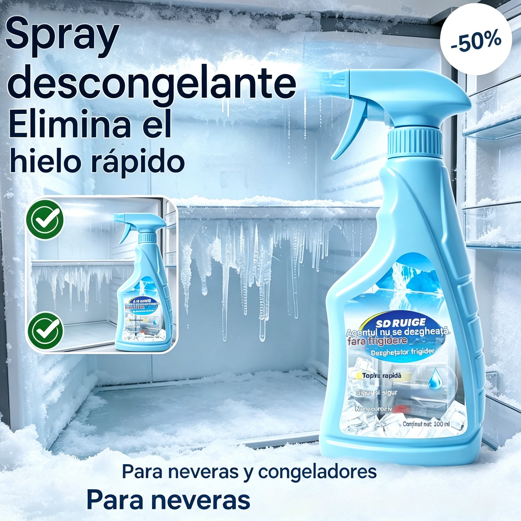 🔥🎖️【Compra 1, llévate 1 gratis】❄️Spray descongelante y quitahielos para refrigerador