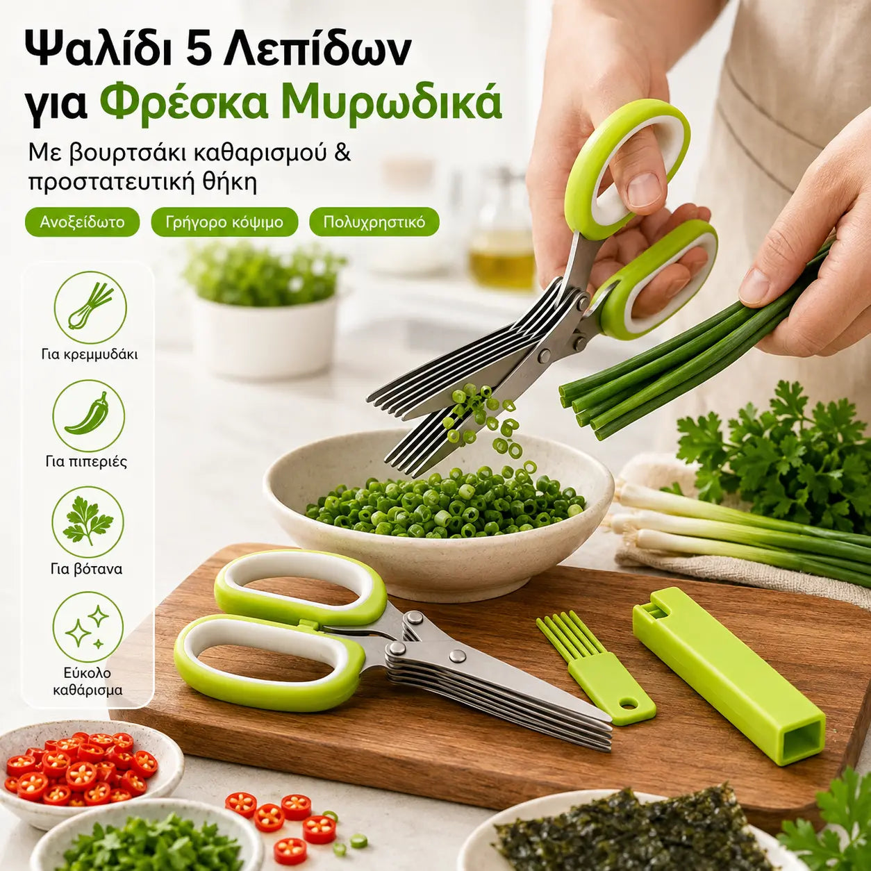 2 unidades 28 euros 🌿 Tijeras para hierbas de 5 hojas – Cortador de cocina rápido para hierbas frescas y especias