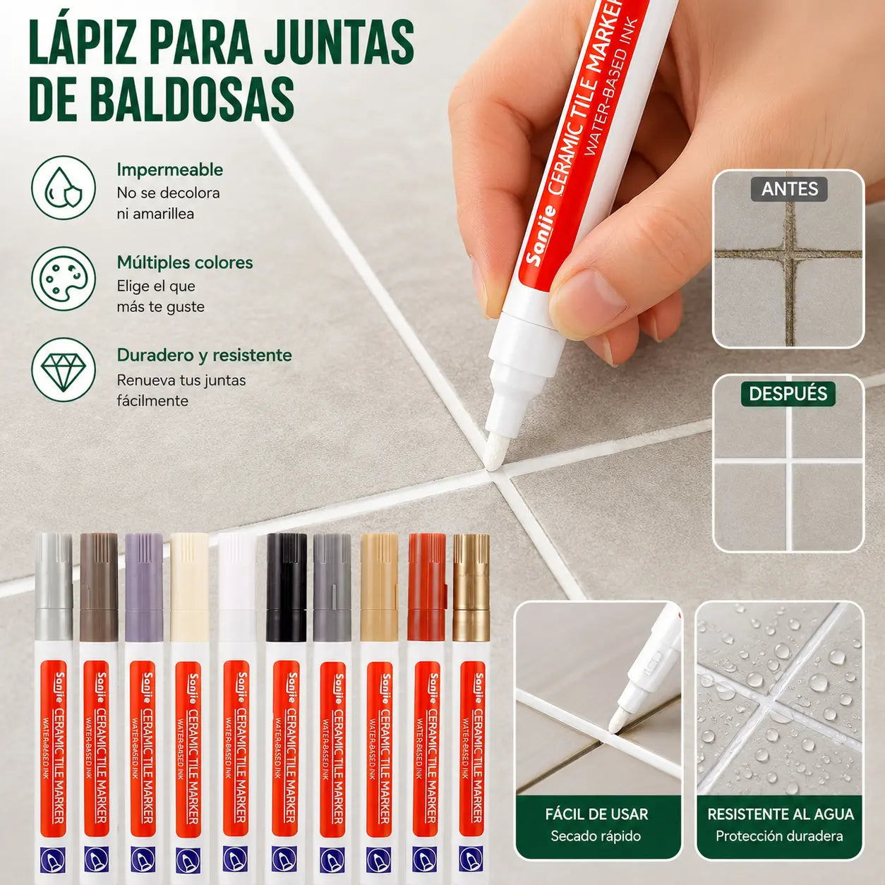 【4 unidades a 23 euros】Lápiz para lechada de baldosas de cerámica resistente al moho y al agua