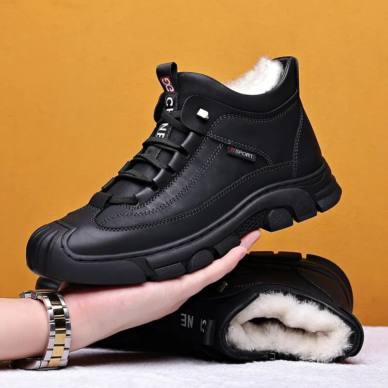 💥【39-44】Botas cálidas de terciopelo grueso para hombre de otoño e invierno, botas altas de cuero genuino