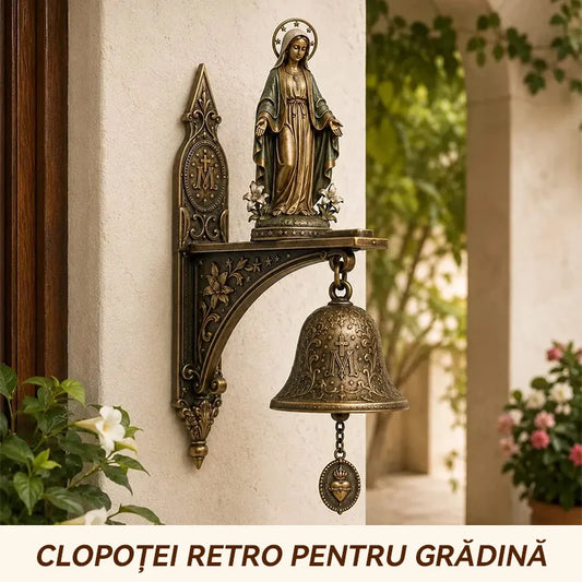 Campana de pared vintage con la Virgen María (Medalla Milagrosa), hecha de resina de primera calidad con aspecto de bronce antiguo, decoración sagrada para la puerta y el jardín.