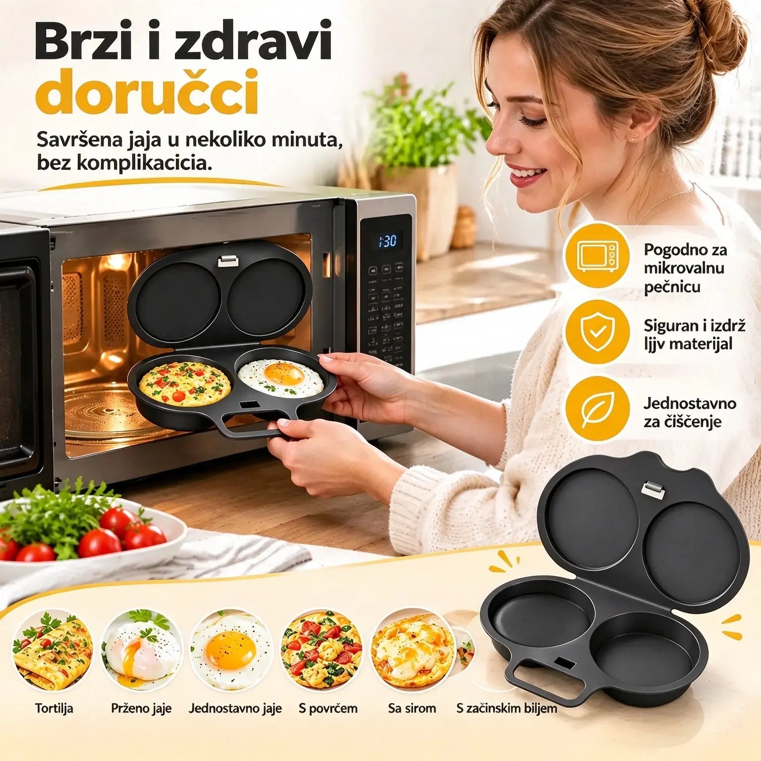 🎁Set od 2 dijela 💥Aparat za kuhanje jaja u mikrovalnoj pećnici: dvostruka šupljina, neprianjajući sloj i jednostavan za čišćenje.🏠