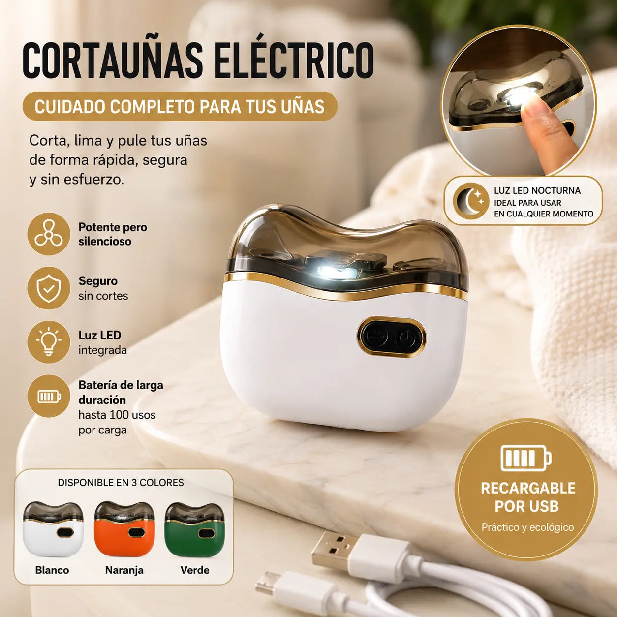 ✂️💅 Lima de uñas eléctrica multifuncional, cortauñas eléctrico con protección antipellizcos🔥