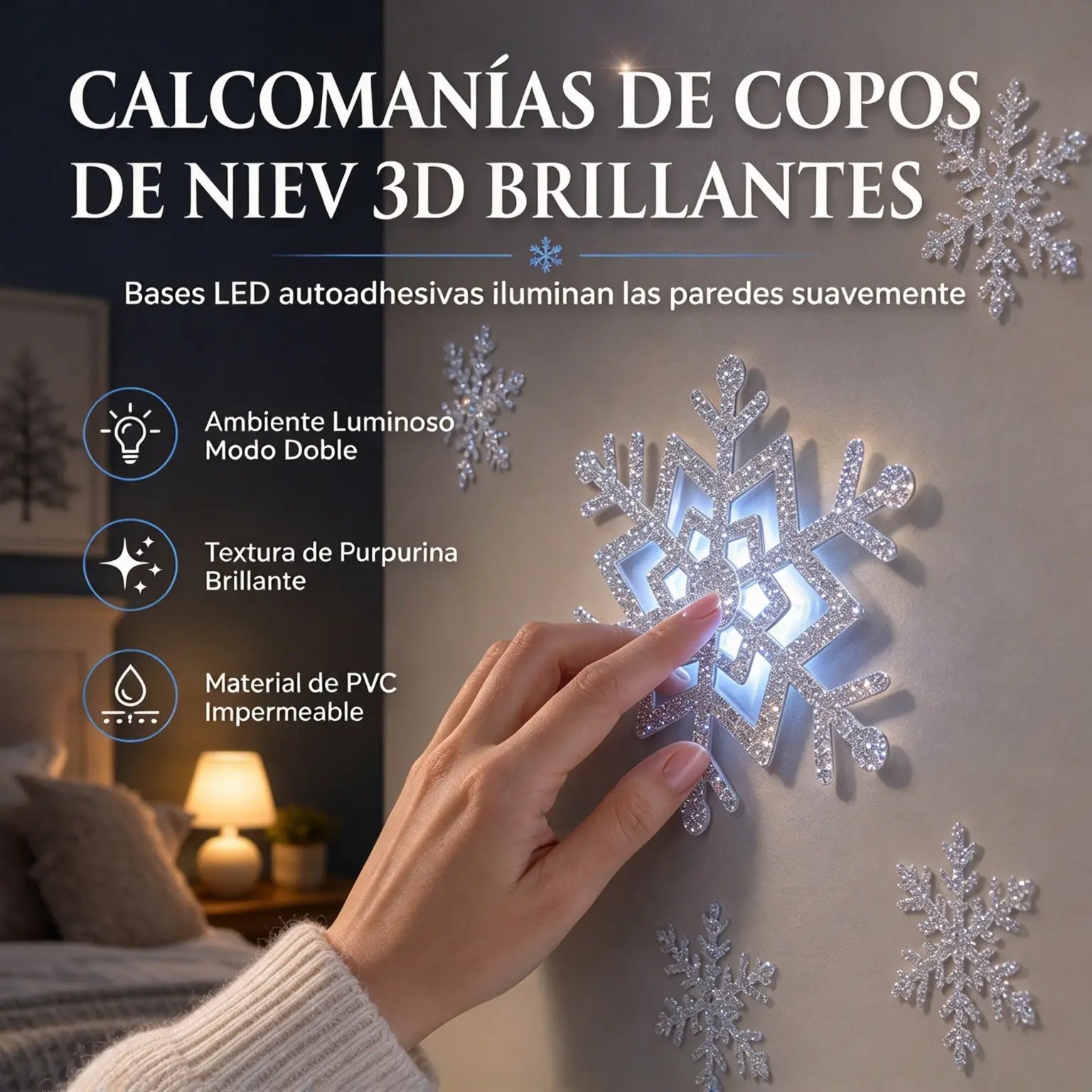 ❄️🎄¡50% de descuento! Adhesivos de pared con forma de copo de nieve que brillan en la oscuridad: una decoración mágica que resplandece por la noche ✨🏠