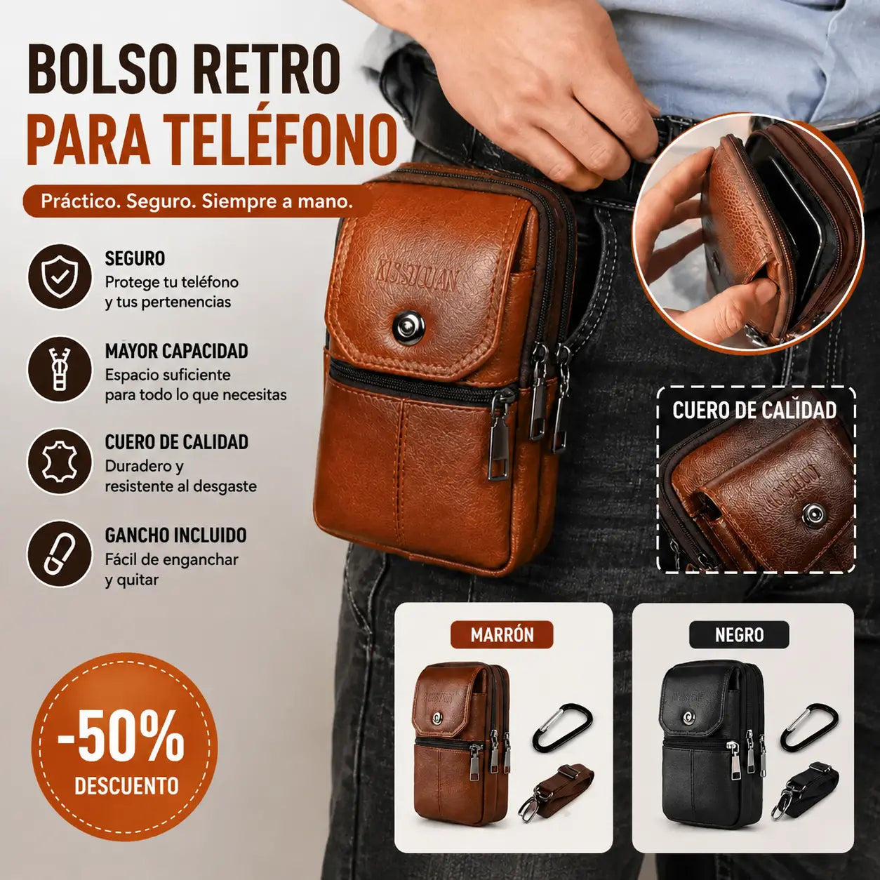 🔥Bolsa de teléfono multifuncional para hombre,Bolsa de cintura de gran capacidad para hombre