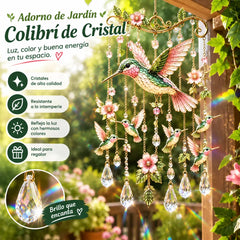 🐦🎐Campanilla de viento de cristal con colibrí y diseño pintado de estilo retro.