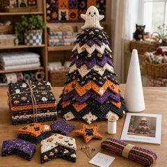 🎄Set de patchwork para árbol de Navidad de Halloween: Un adorno de Halloween que se puede hacer fácilmente con varias capas de tela, perfecto para los amantes del patchwork.