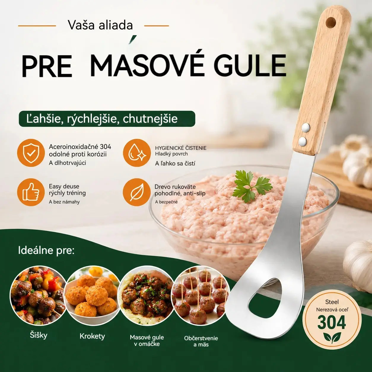🍖【2 kosa】Kalup za mesne kroglice iz nerjavečega jekla 304 - Idealen za izdelavo mesnih in ribjih kroglic, kot nalašč za domačo kuhinjo 🥄