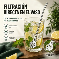 🍹 Cuchara-Pajita Multiusos de Acero Inoxidable – Filtra y Mezcla en uno, Perfecta para Leche y Té 🥤