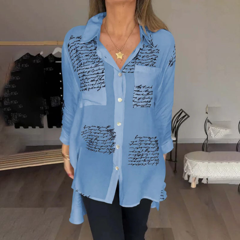 🎁Camisa con solapa a la moda con estampado de letras