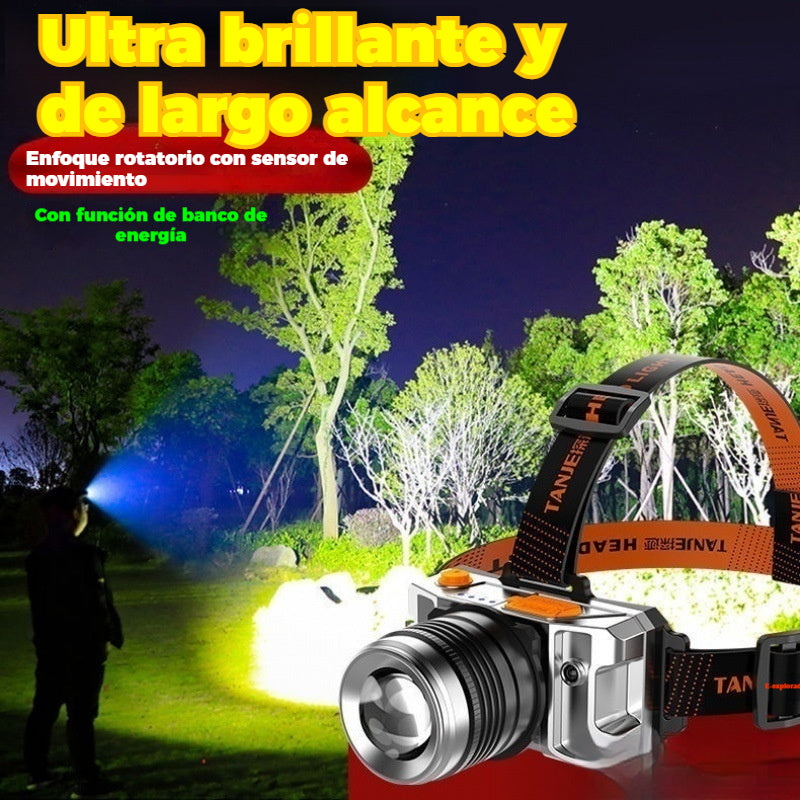 【🔥¡Último día con 50% de descuento!】💡Linterna LED frontal con sensor, batería de larga duración y zoom giratorio.