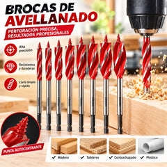 🔩 【8 piezas】🌳 Juego de brocas helicoidales – Acero de alto contenido en carbono, diseño de 4 canales y vástago hexagonal antideslizante – 8 piezas para madera dura, madera blanda y plástico 🛠️