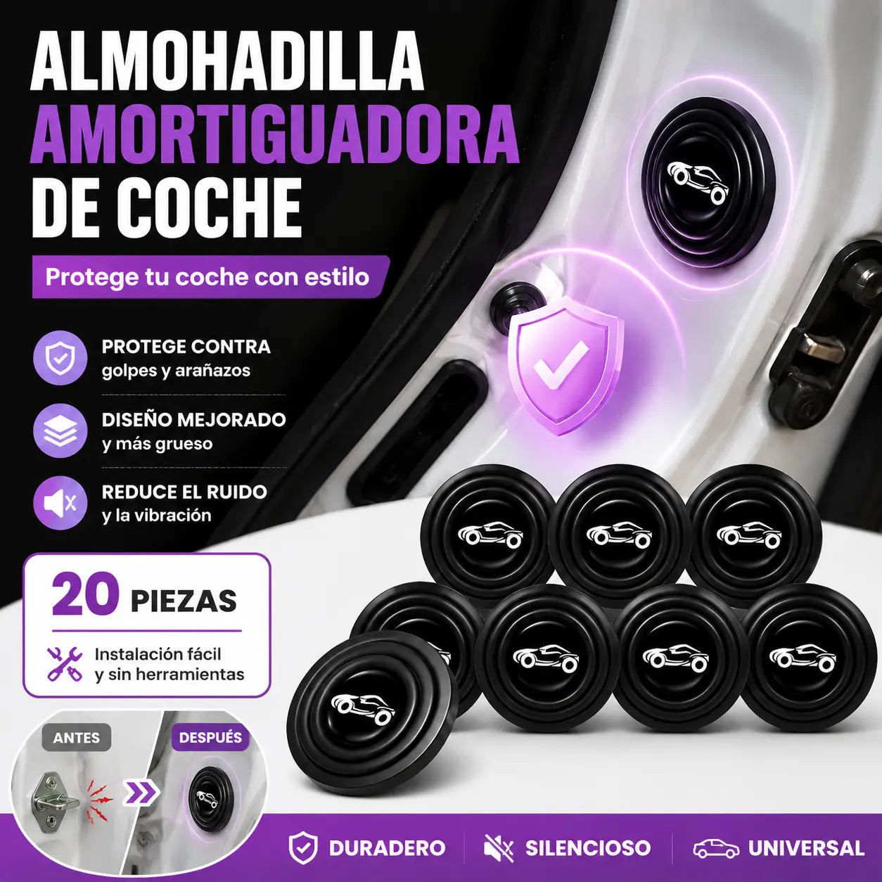 【🔥20 pieza】Almohadillas universales amortiguadoras para puertas de coche, almohadillas elásticas de silicona anticolisión.