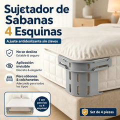 Juego de cuatro🛏️ Clips ocultos en las cuatro esquinas para sábanas: evitan que las sábanas se muevan o se deslicen, manteniéndolas planas y seguras.