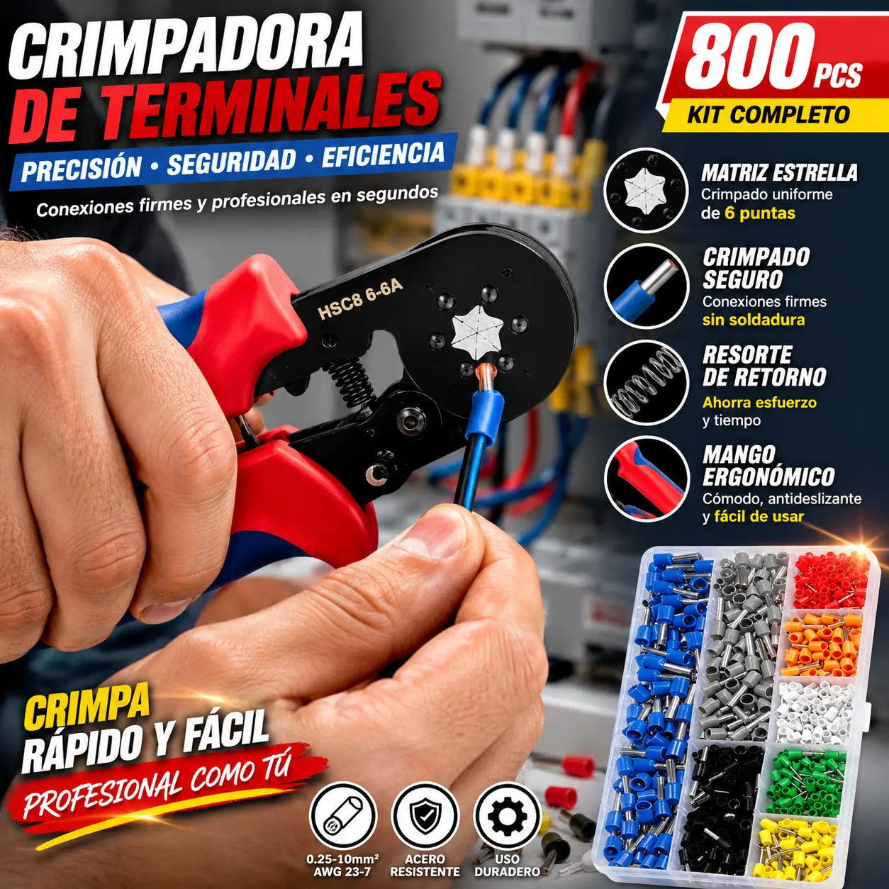 【Alicates+800pcs】Alicates para prensar extremos de tubos