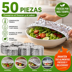 ✨【Paquete de 50 unidades】♻️🍲Tapa aislante reutilizable de papel de aluminio apta para alimentos