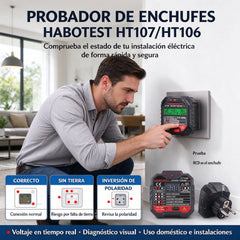 🔌⚡ Comprobador digital multifuncional de tomas de corriente, detector de secuencia de fases y verificador de cableado – Herramienta para probar enchufes con pantalla 🛠️✅