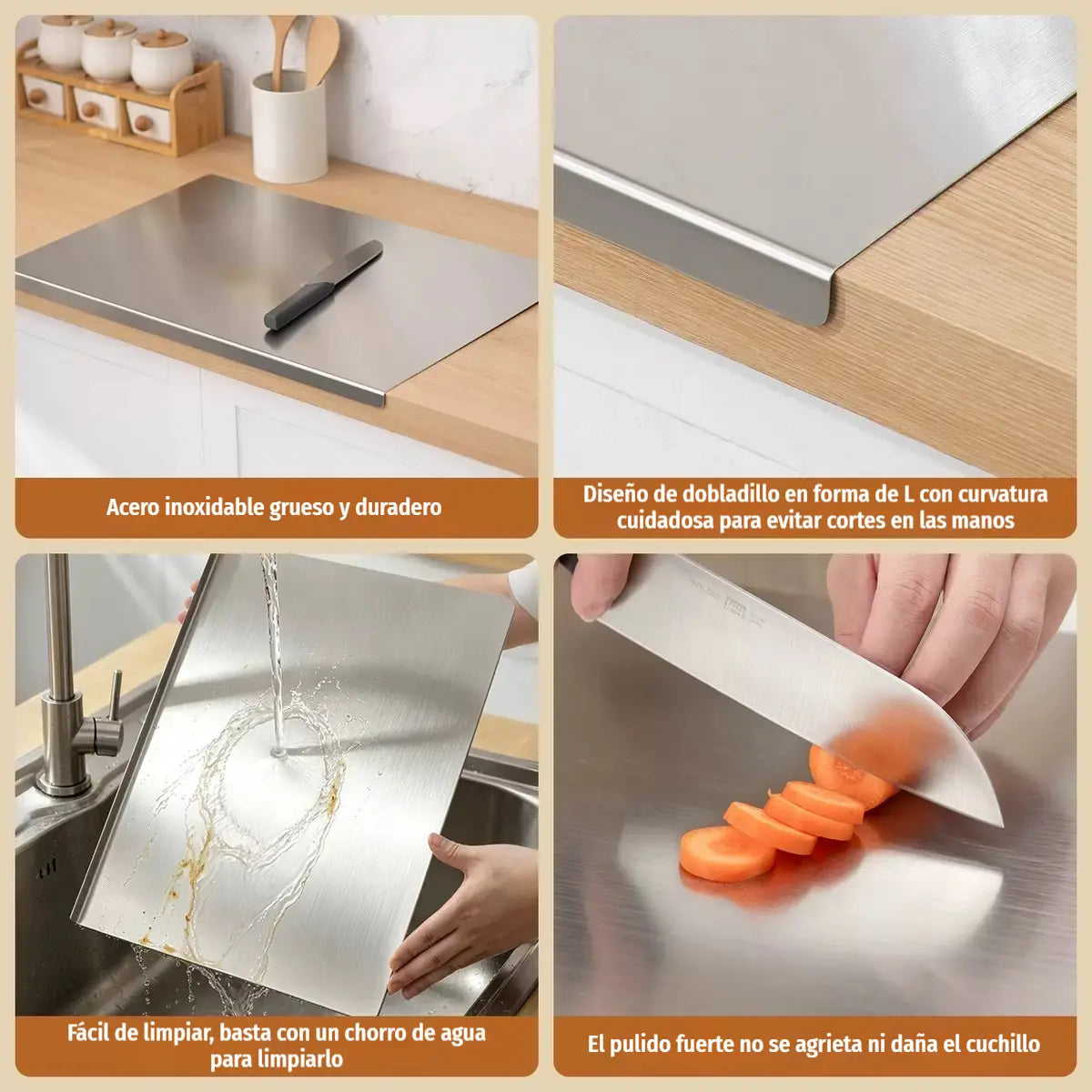 🔪 Tabla de cortar de acero inoxidable con borde plegado – Extra gruesa y multifuncional, ideal para cocina profesional y uso doméstico 🍽️