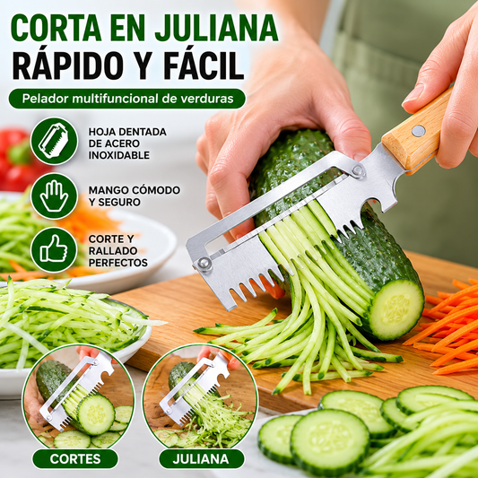🔥Compre 1 y obtenga 1 gratis（2 piezas）🧅🔪 Pelador de cocina multifuncional 3 en 1: ¡Pela, pica verduras, corta carne y abre botellas! 🔥