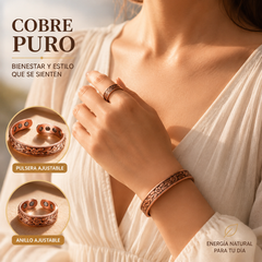 🔥【Pulsera + Anillo】✨Conjunto creativo de pulsera y anillo magnéticos grabados de estilo retro.