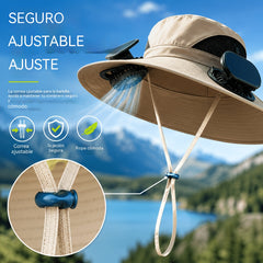 👒Sombrero para el sol con energía solar, doble ventilador, ala ancha transpirable y diseño unisex.