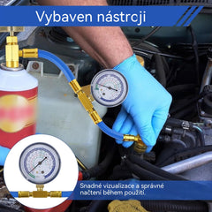 🔧❄️ Hadice pro doplňování chladiva R134a AC s manometrem – Těsná, snadno čitelná a kompatibilní s klimatizacemi pro automobily, nákladní vozy nebo domácími klimatizacemi – Bezpečné doplňování svépomocí 🚗