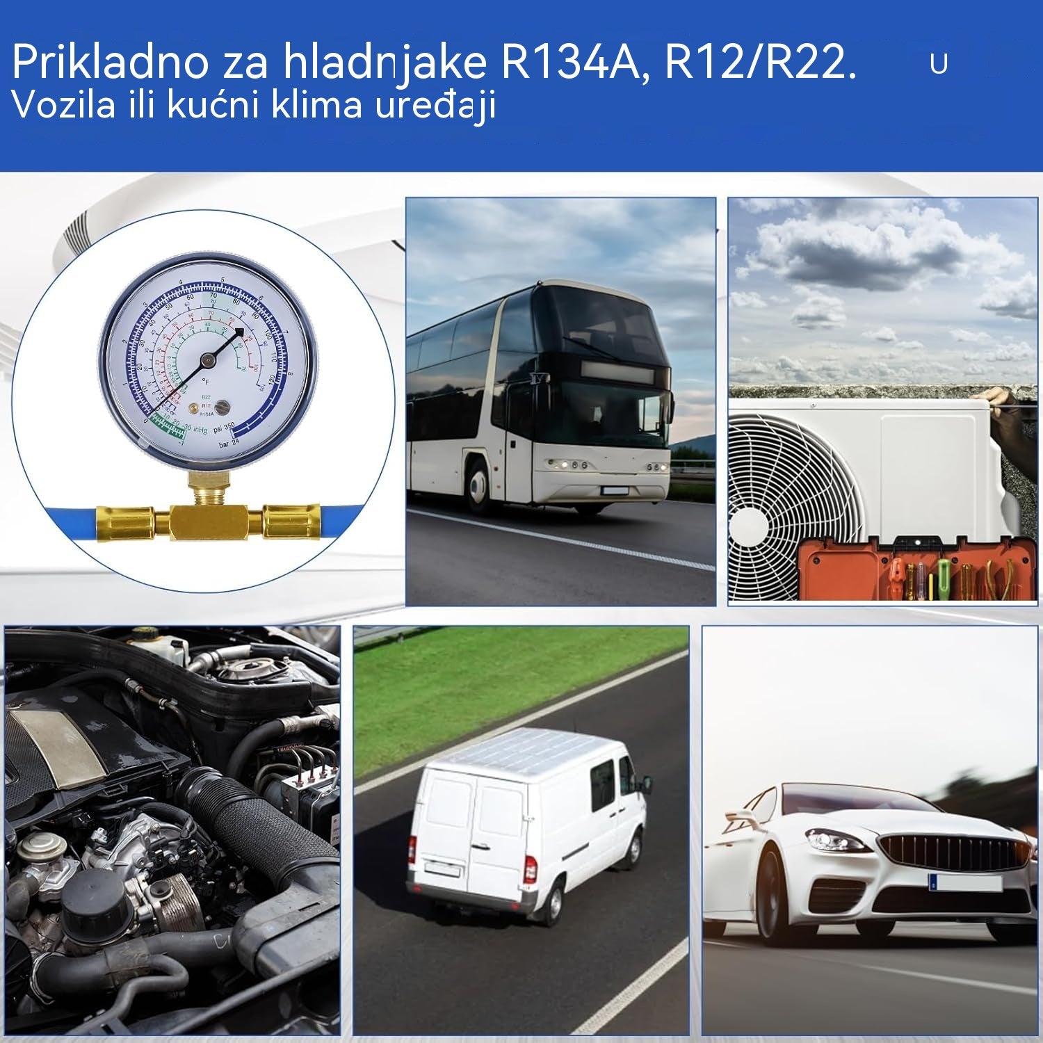 🔧❄️ Crijevo za punjenje rashladnog sredstva R134a s manometrom – Nepropusno, lako očitljivo i kompatibilno s automobilima, kamionima ili kućnim klima uređajima – Sigurno DIY punjenje 🚗