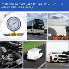 🔧❄️ Crijevo za punjenje rashladnog sredstva R134a s manometrom – Nepropusno, lako očitljivo i kompatibilno s automobilima, kamionima ili kućnim klima uređajima – Sigurno DIY punjenje 🚗