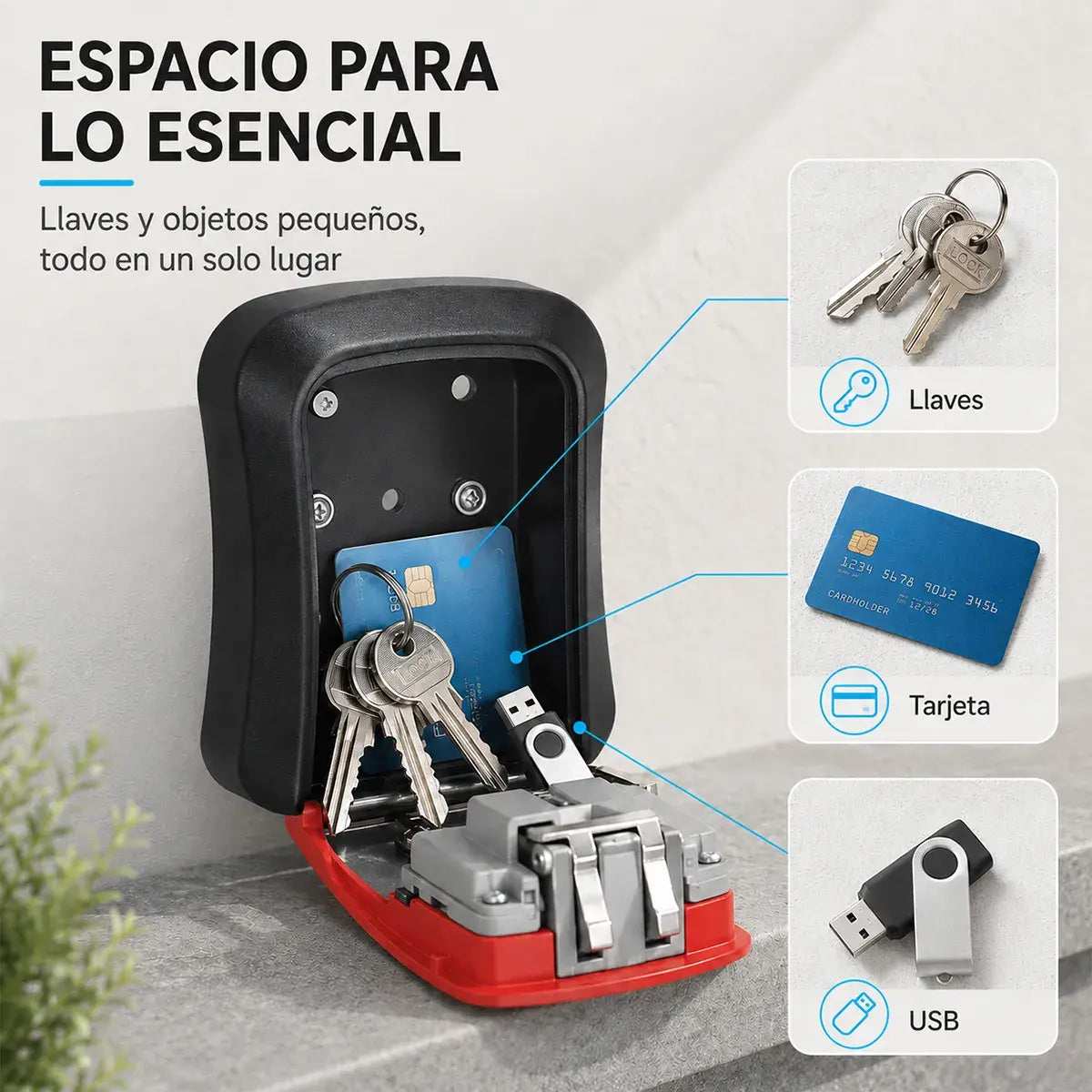 🔐 Caja fuerte para llaves con cerradura de combinación: antirrobo, impermeable, se puede instalar en la puerta sin taladrar 🏠