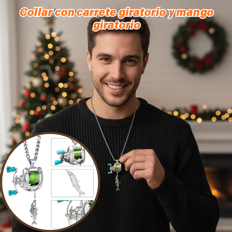 🎣 Collar con colgante de mini carrete de pesca | Un regalo único para los amantes de la pesca