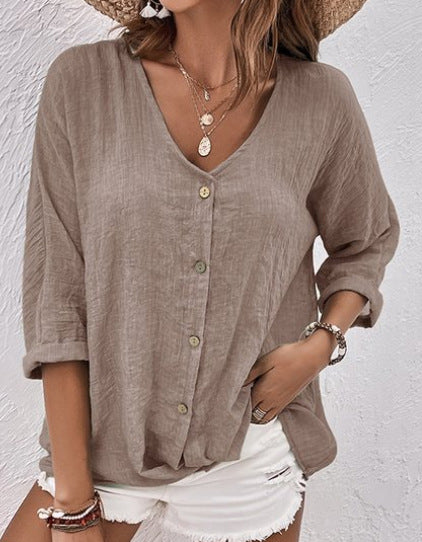 【S-5XL】Nueva camisa informal holgada con cuello en V para mujer