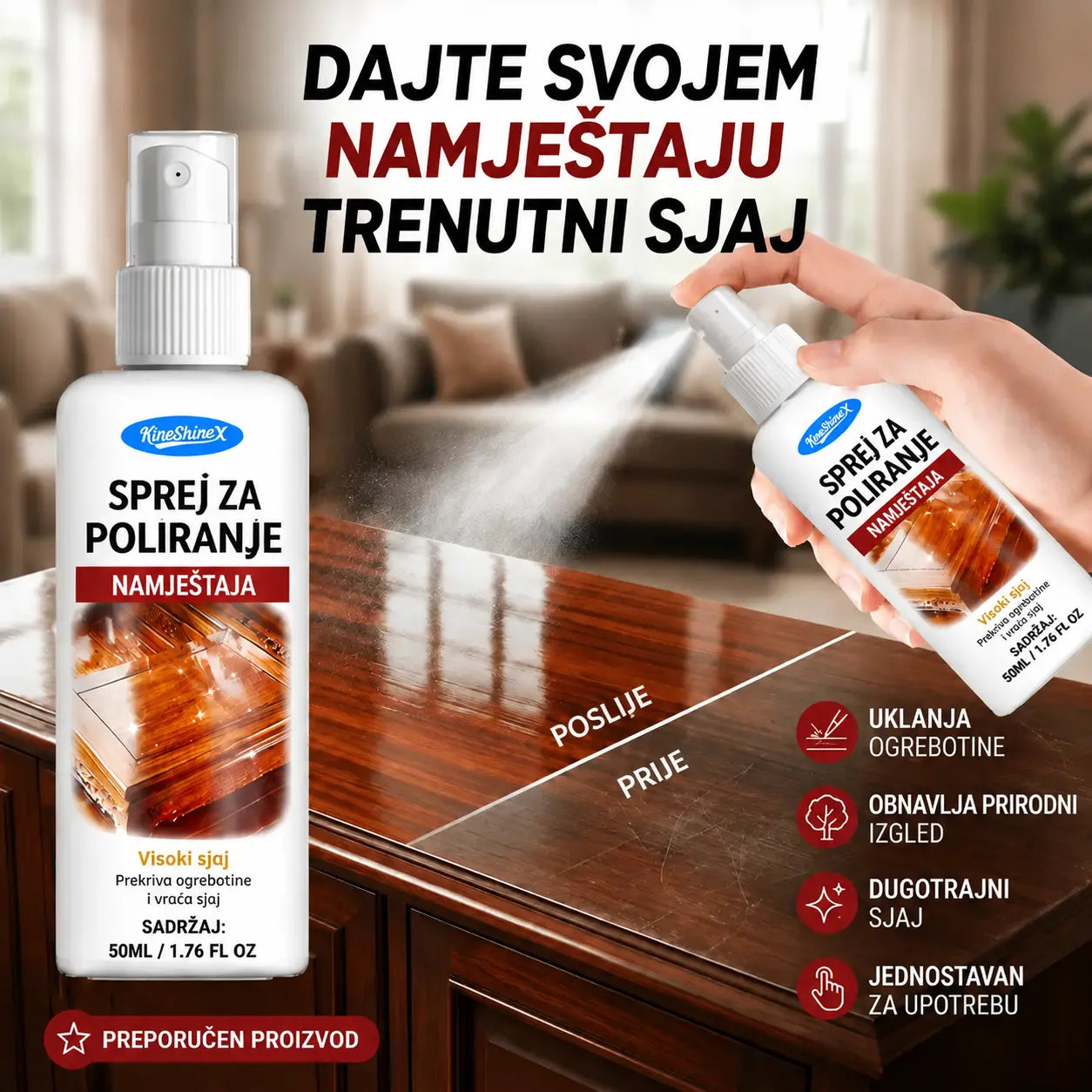 【2 seta】🪑 ✨ Sredstvo za poliranje namještaja visokog sjaja obnavlja drvo i vinil u sekundama.