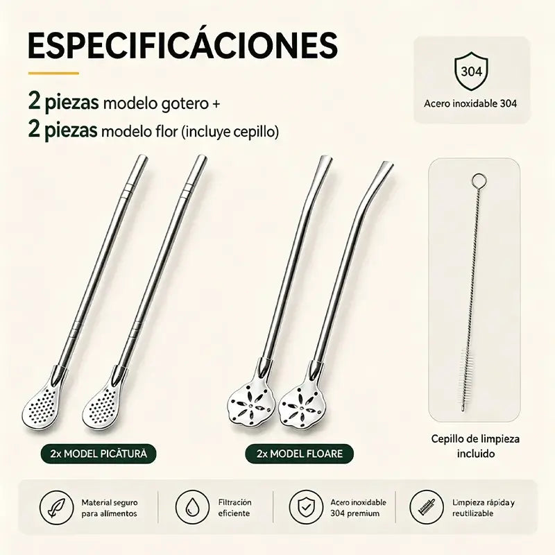 🍹 Cuchara-Pajita Multiusos de Acero Inoxidable – Filtra y Mezcla en uno, Perfecta para Leche y Té 🥤
