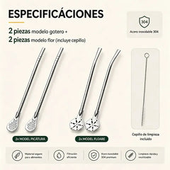 🍹 Cuchara-Pajita Multiusos de Acero Inoxidable – Filtra y Mezcla en uno, Perfecta para Leche y Té 🥤
