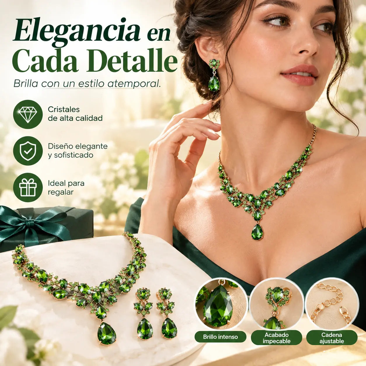 ✨【Collar + Pendientes】💖💎Nuevo conjunto de collar y pendientes de circonita cúbica de colores.
