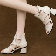 👡【35-40】2025 nuevas sandalias romanas boca de pez gruesas de cuero suave