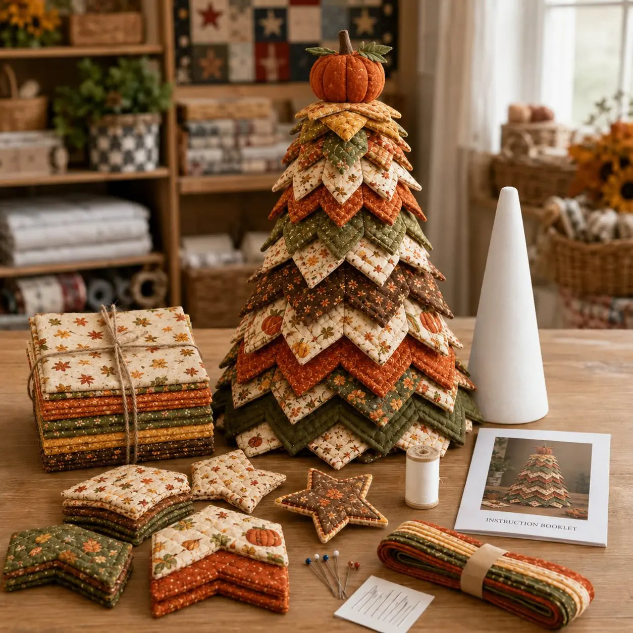 🎄Set de patchwork para árbol de Navidad de Halloween: Un adorno de Halloween que se puede hacer fácilmente con varias capas de tela, perfecto para los amantes del patchwork.